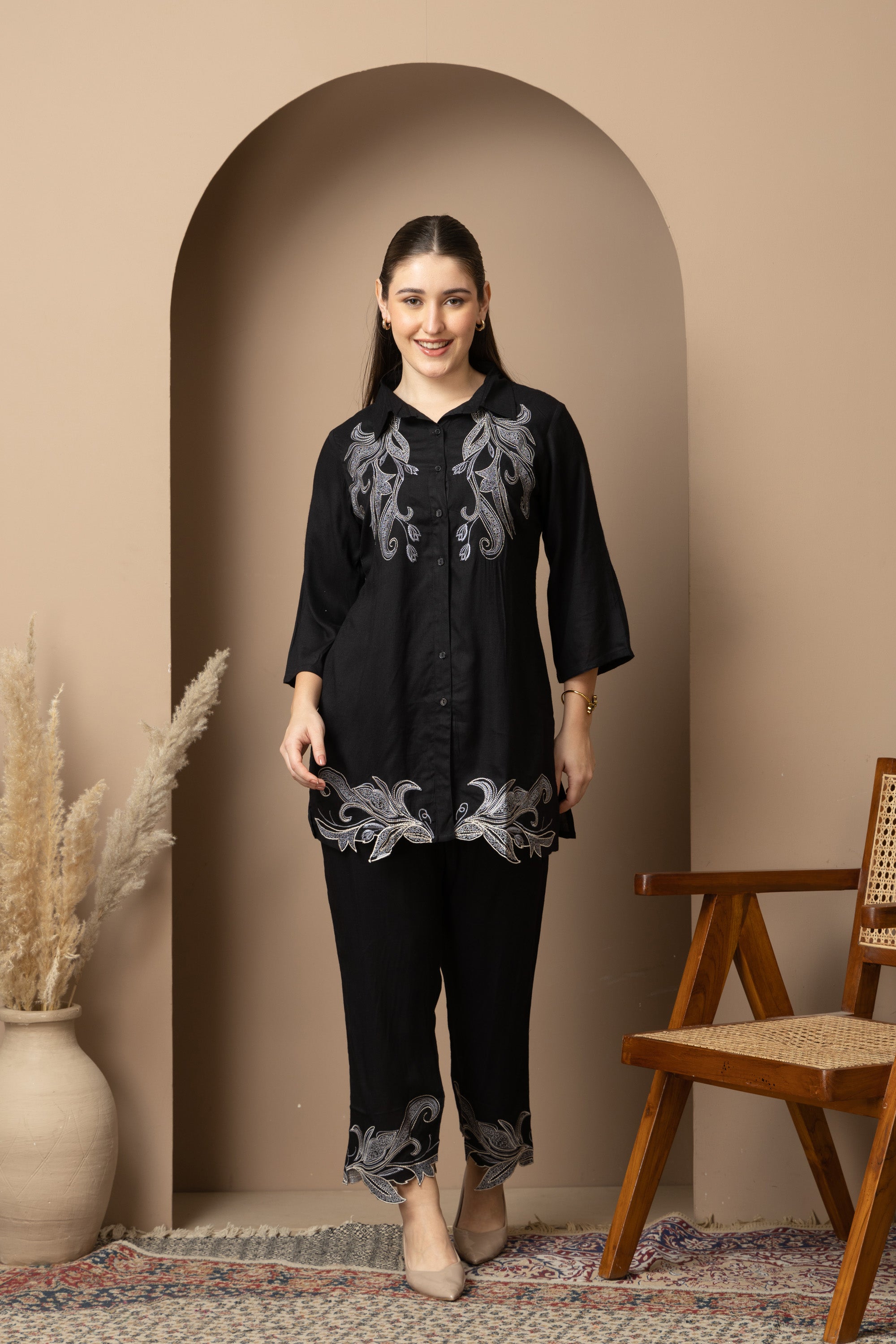 Black Embroidered Co-ord Set