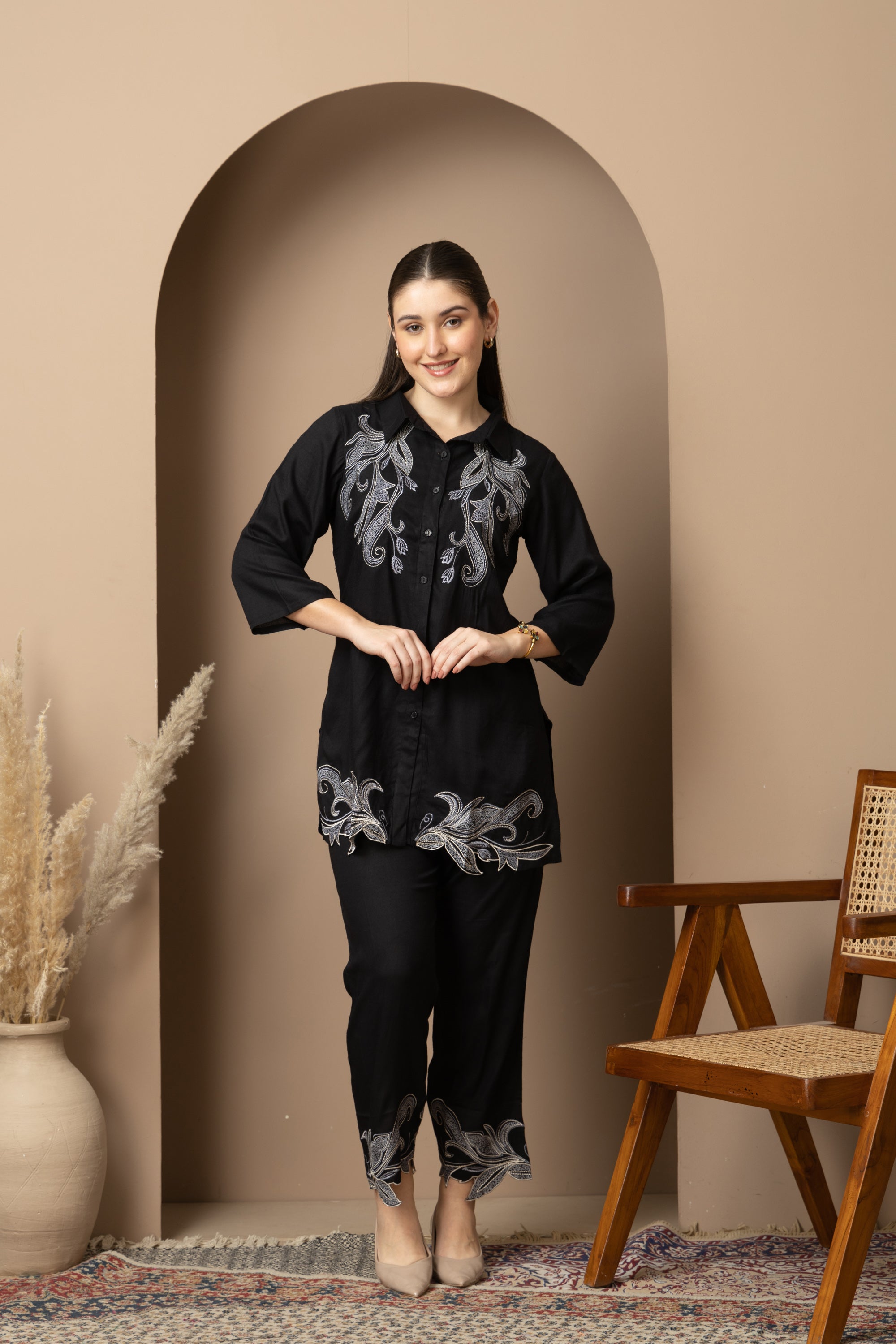 Black Embroidered Co-ord Set