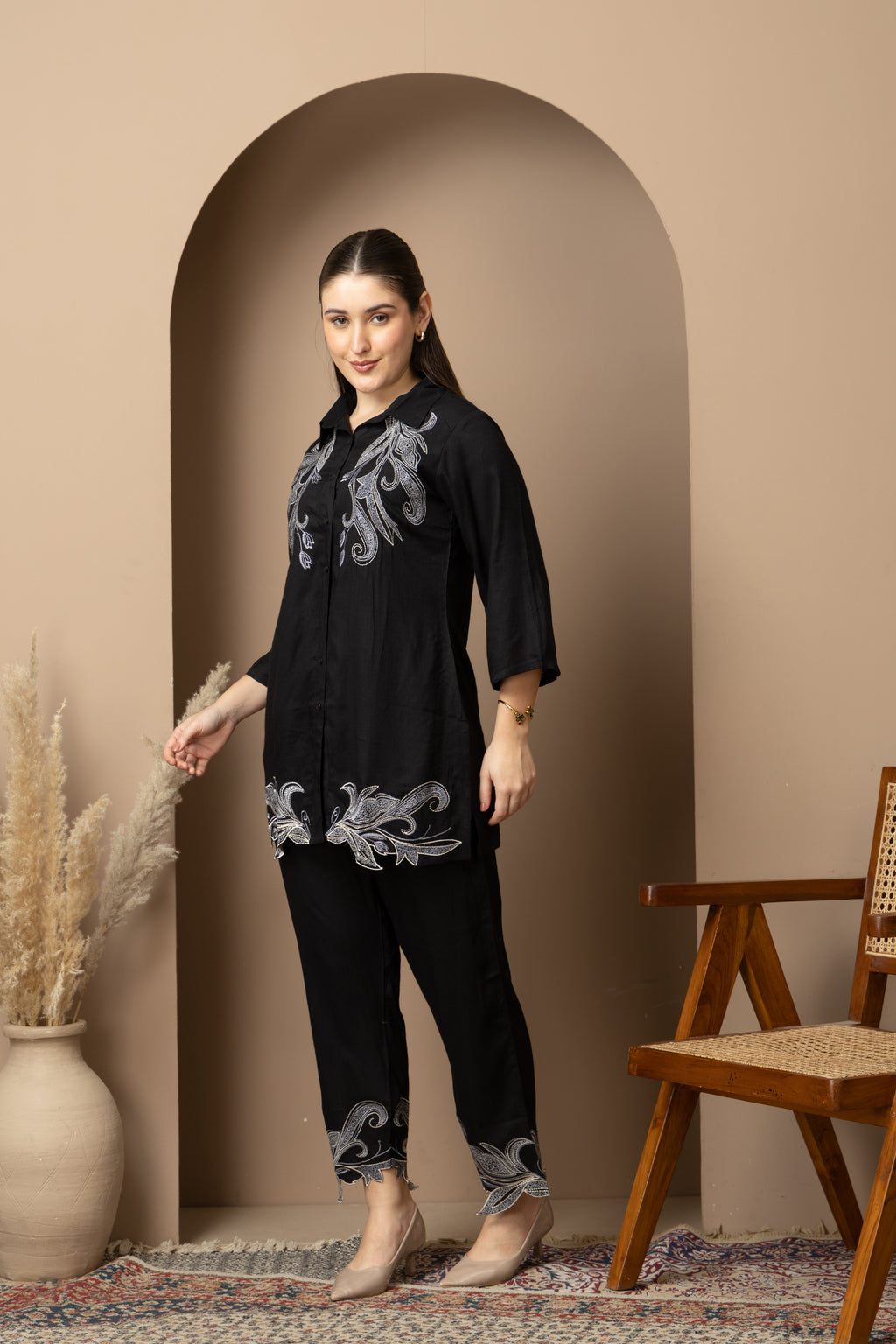Black Embroidered Co-ord Set