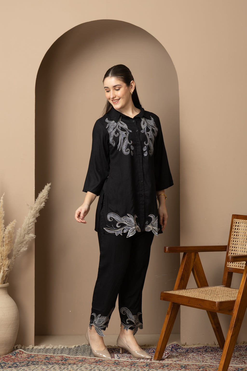 Black Embroidered Co-ord Set