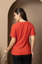 Women's Rust Orange Wrap Top with Ring Tie-Up Detail