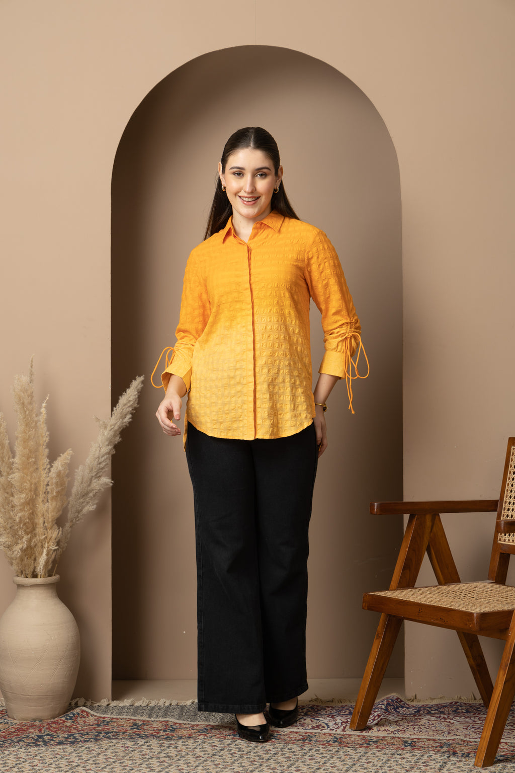 Women's Mustard Yellow Textured Shirt