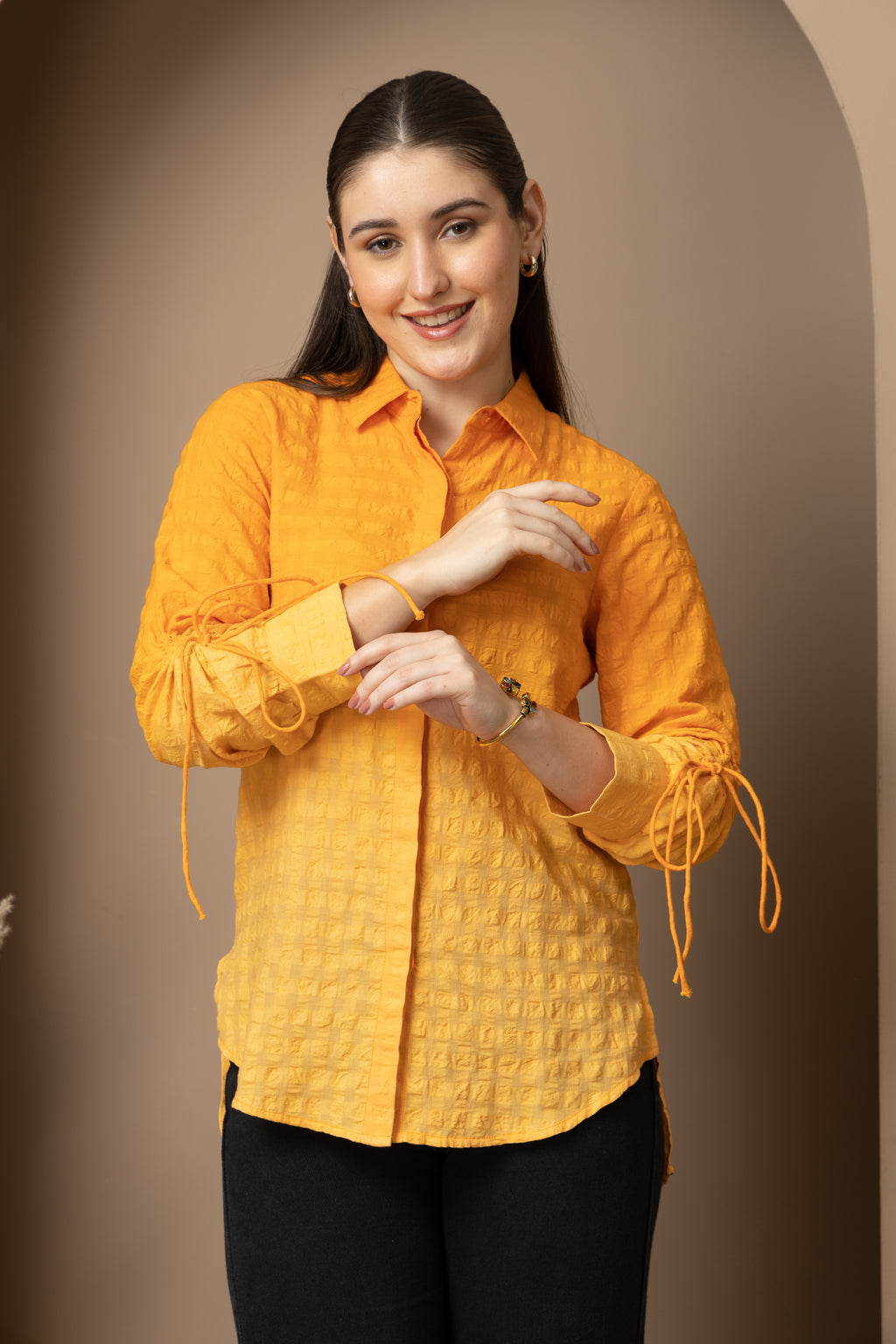Women's Mustard Yellow Textured Shirt