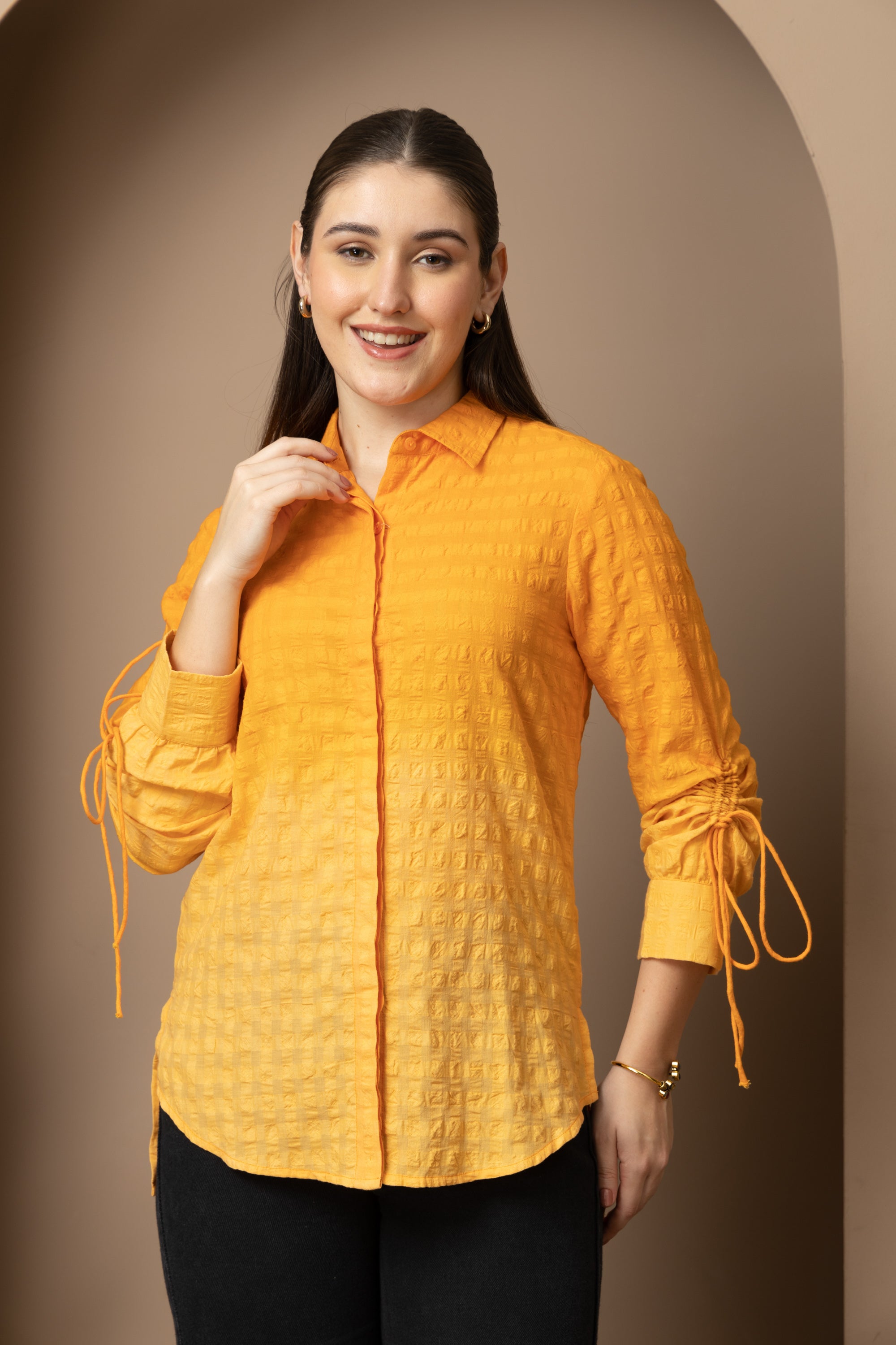 Women's Mustard Yellow Textured Shirt