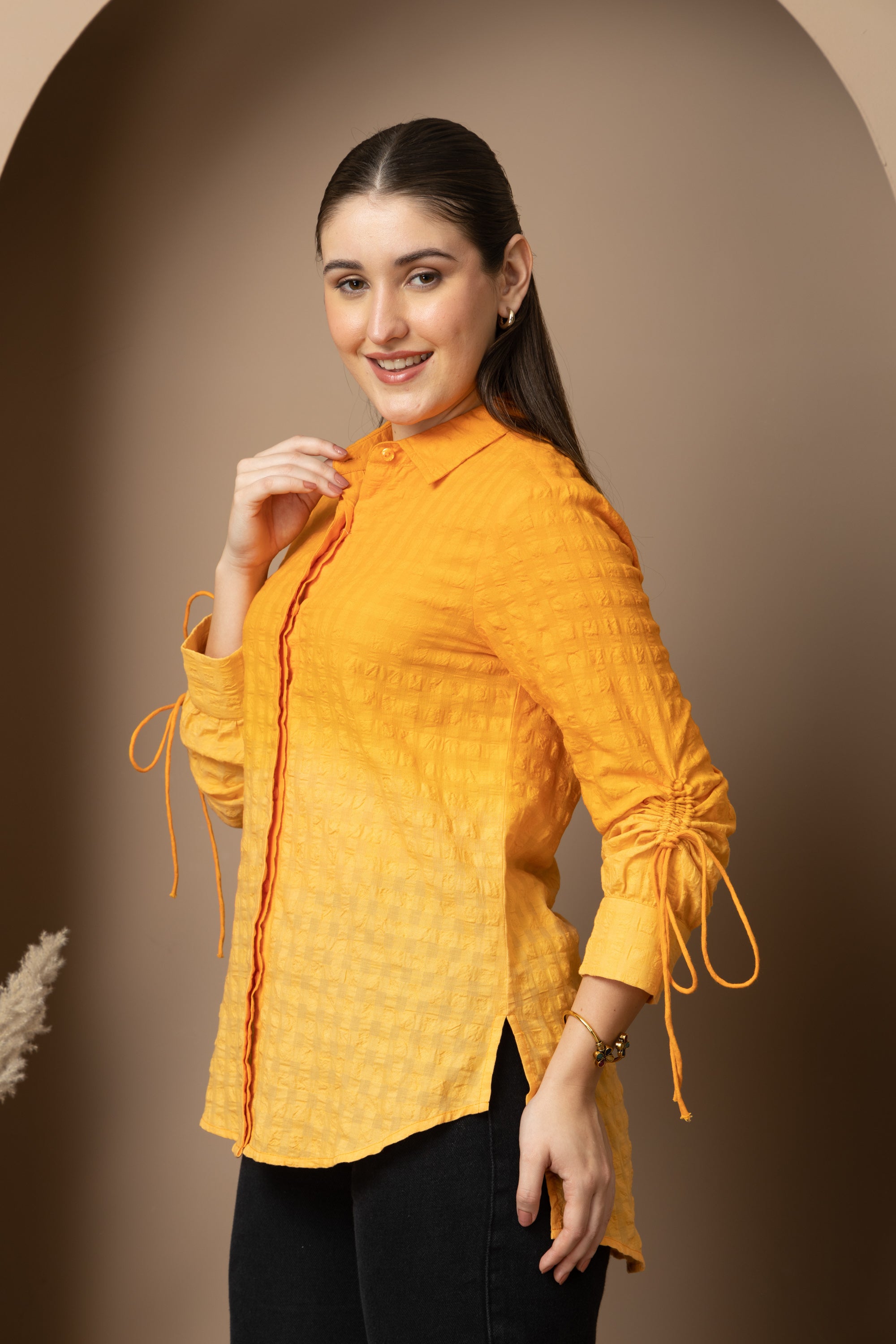 Women's Mustard Yellow Textured Shirt