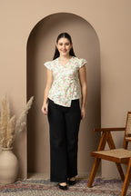 Women's White Floral Wrap Top