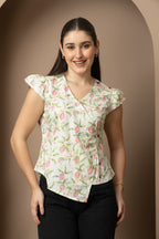 Women's White Floral Wrap Top