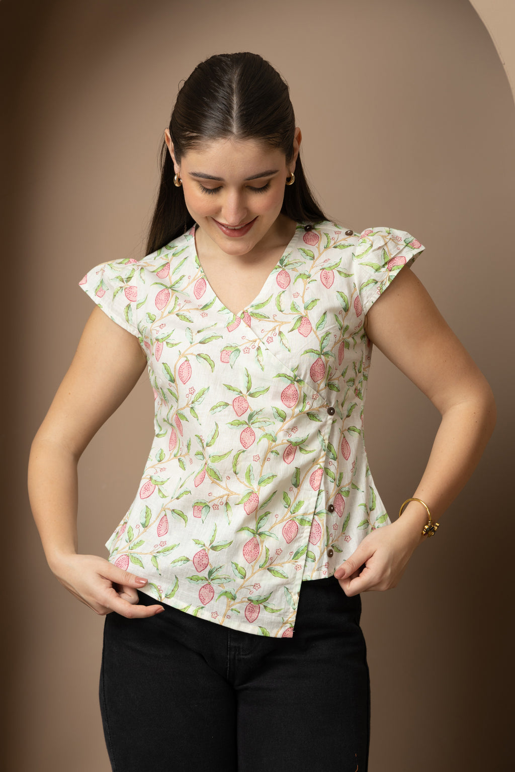Women's White Floral Wrap Top