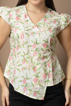 Women's White Floral Wrap Top
