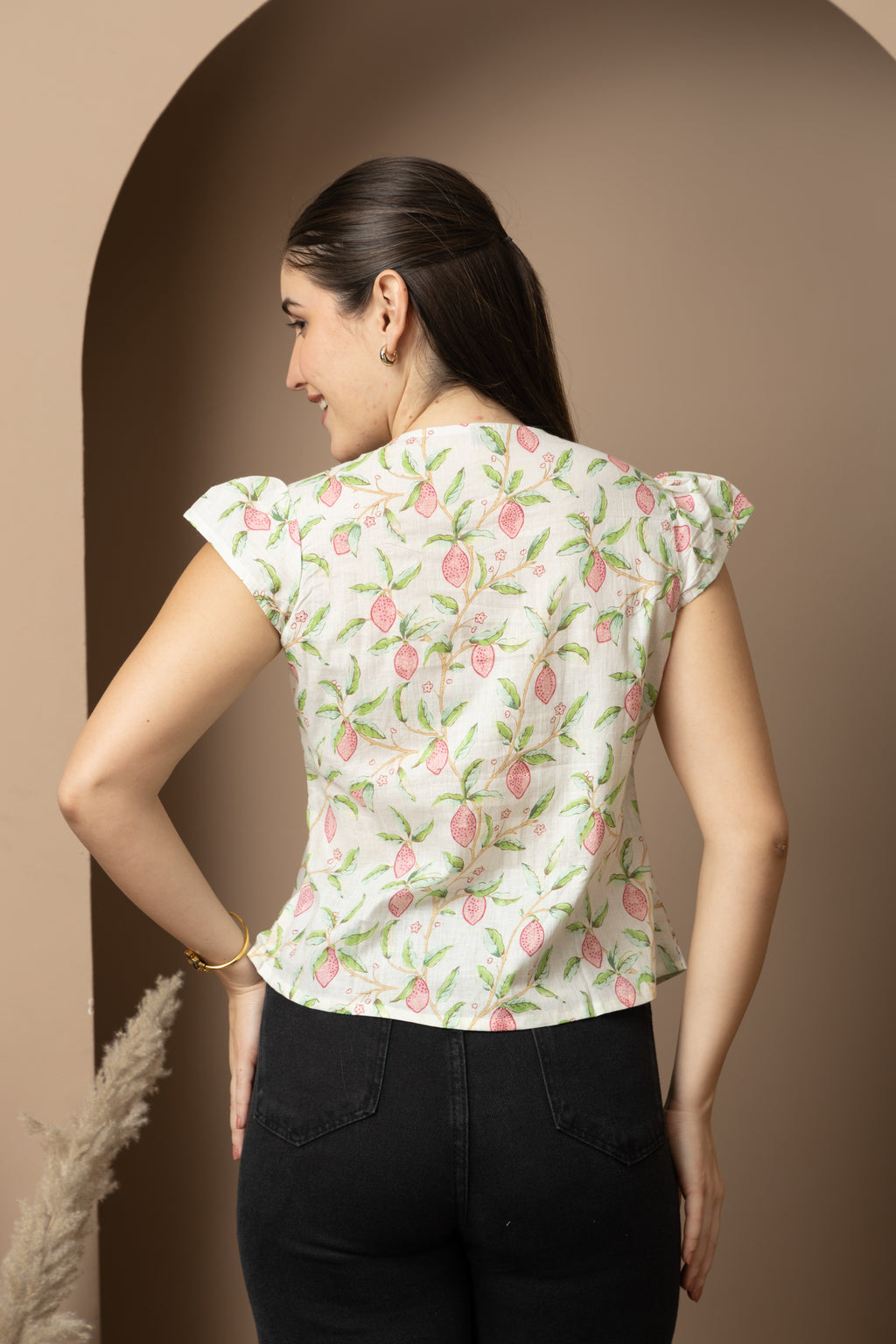 Women's White Floral Wrap Top