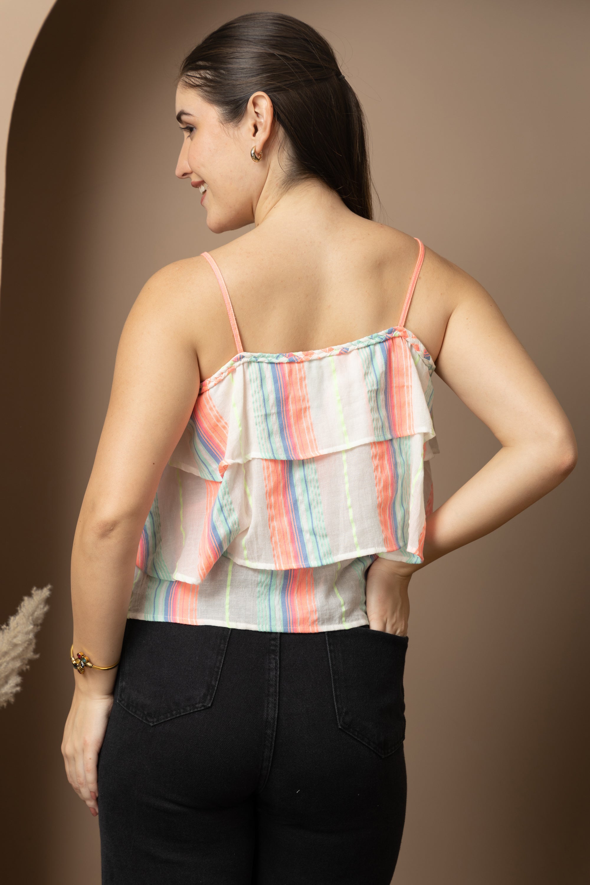 Women's Pastel Stripe Layered Camisole Top