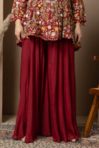 Women's Maroon Floral Printed Peplum Kurta with Sharara Set