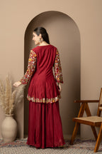 Women's Maroon Floral Printed Peplum Kurta with Sharara Set