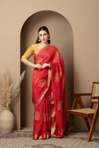 Women's Red Banarasi Silk Saree with Zari Motifs