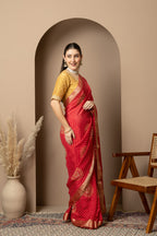 Women's Red Banarasi Silk Saree with Zari Motifs