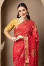 Women's Red Banarasi Silk Saree with Zari Motifs
