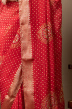 Women's Red Banarasi Silk Saree with Zari Motifs