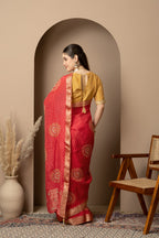 Women's Red Banarasi Silk Saree with Zari Motifs