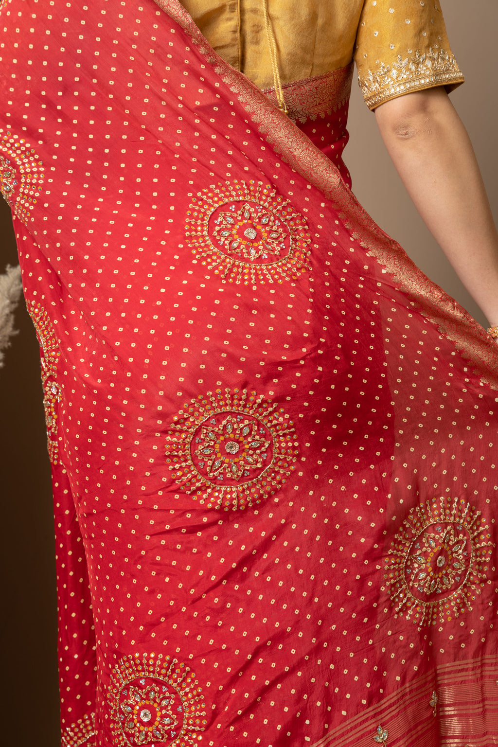 Women's Red Banarasi Silk Saree with Zari Motifs
