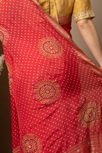 Women's Red Banarasi Silk Saree with Zari Motifs