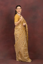 Women's Mustard Checkered Sequin Saree