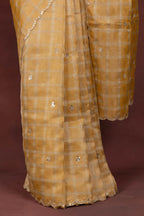 Women's Mustard Checkered Sequin Saree