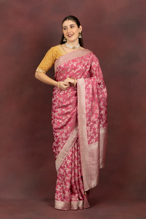 Women's Pink Floral Saree