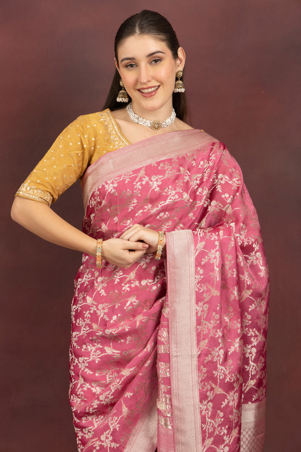 Women's Pink Floral Saree
