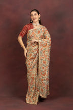 Women's Beige Floral Printed Saree