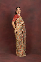 Women's Beige Floral Printed Saree