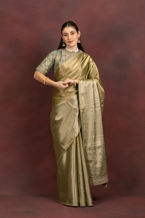 Women's Olive Green Silk Blend Saree