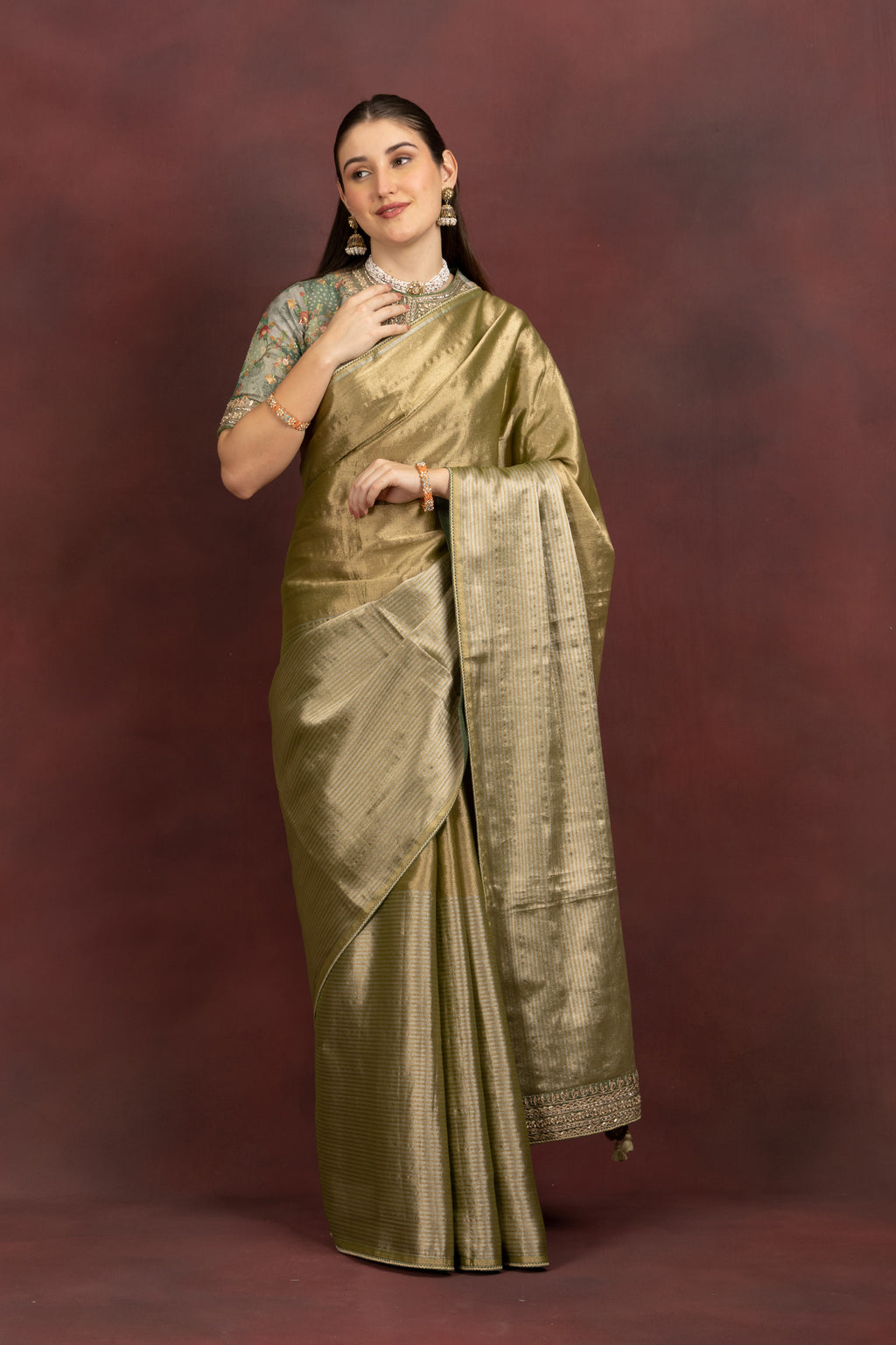 Women's Olive Green Silk Blend Saree