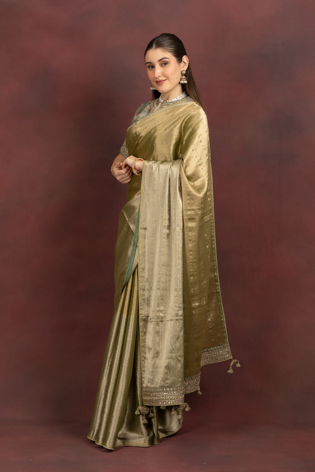 Women's Olive Green Silk Blend Saree