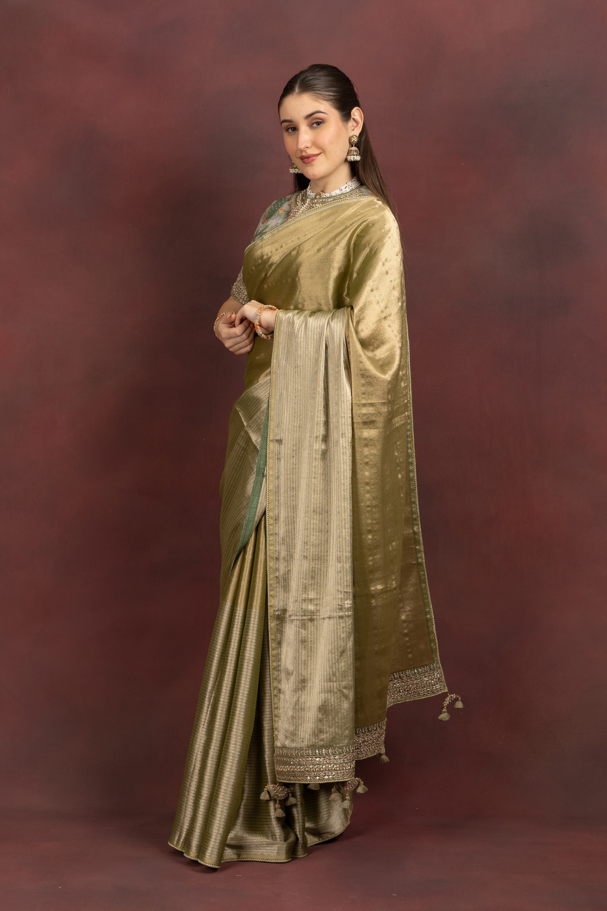 Women's Olive Green Silk Blend Saree