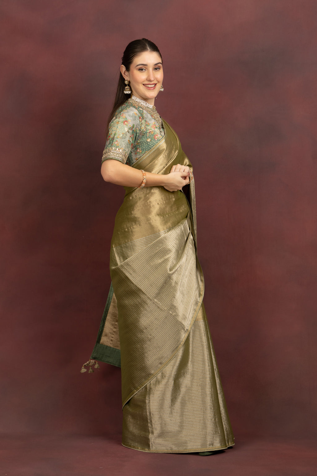 Women's Olive Green Silk Blend Saree