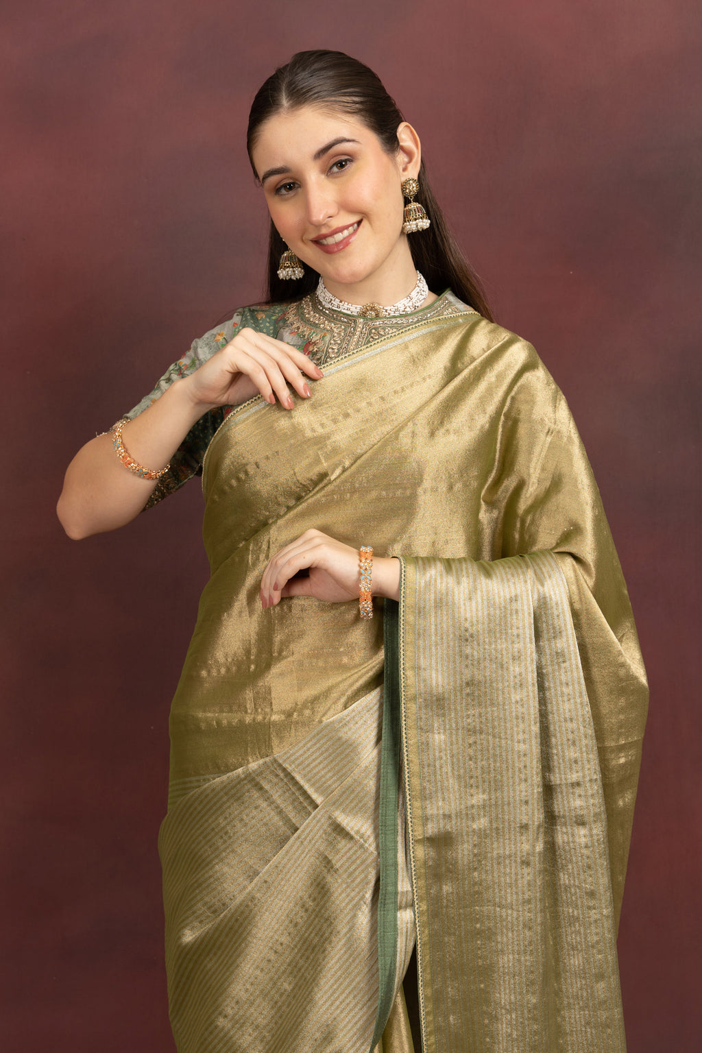 Women's Olive Green Silk Blend Saree