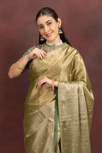 Women's Olive Green Silk Blend Saree