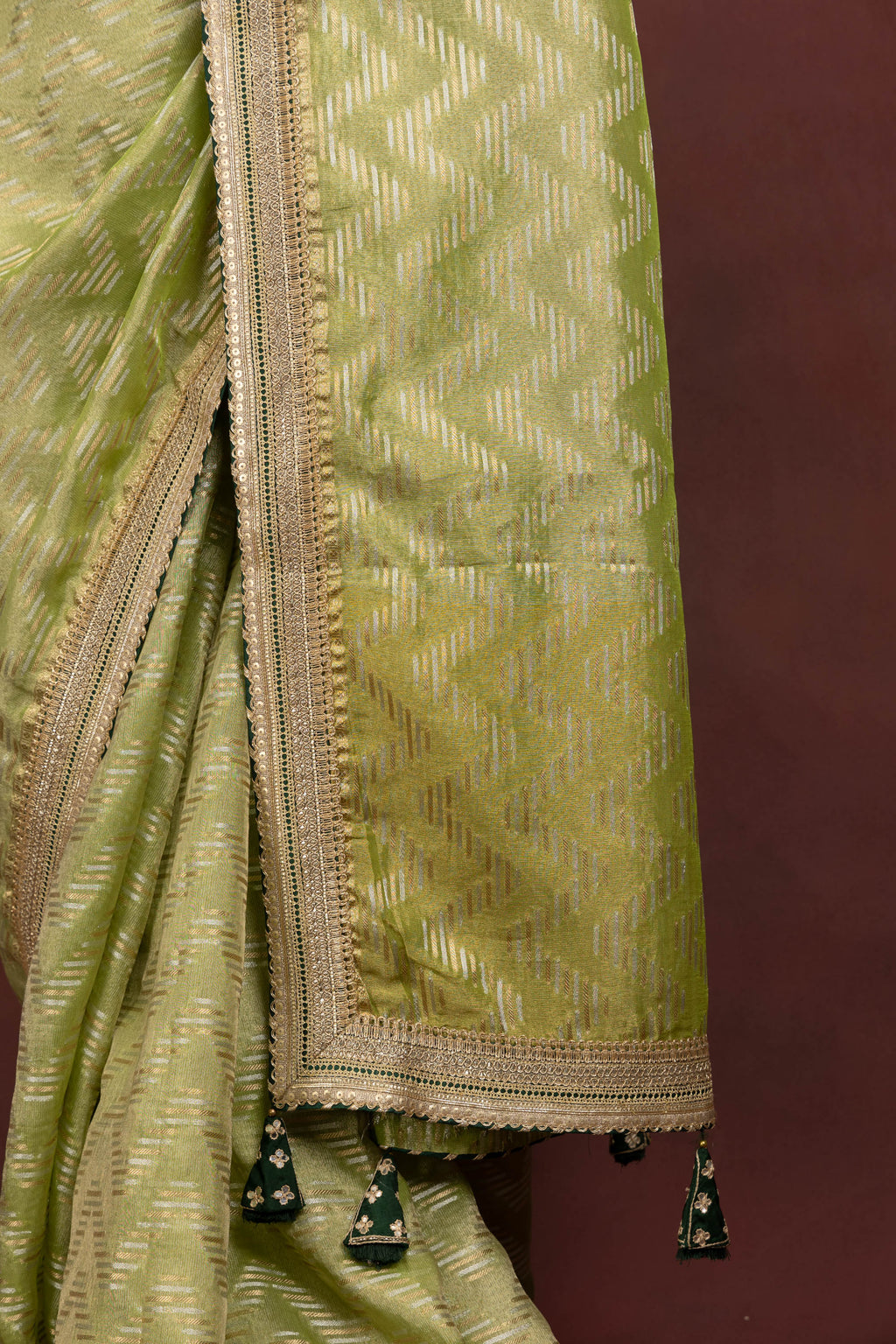 Women's Lime Green Tissue Silk Saree with Zari Weave