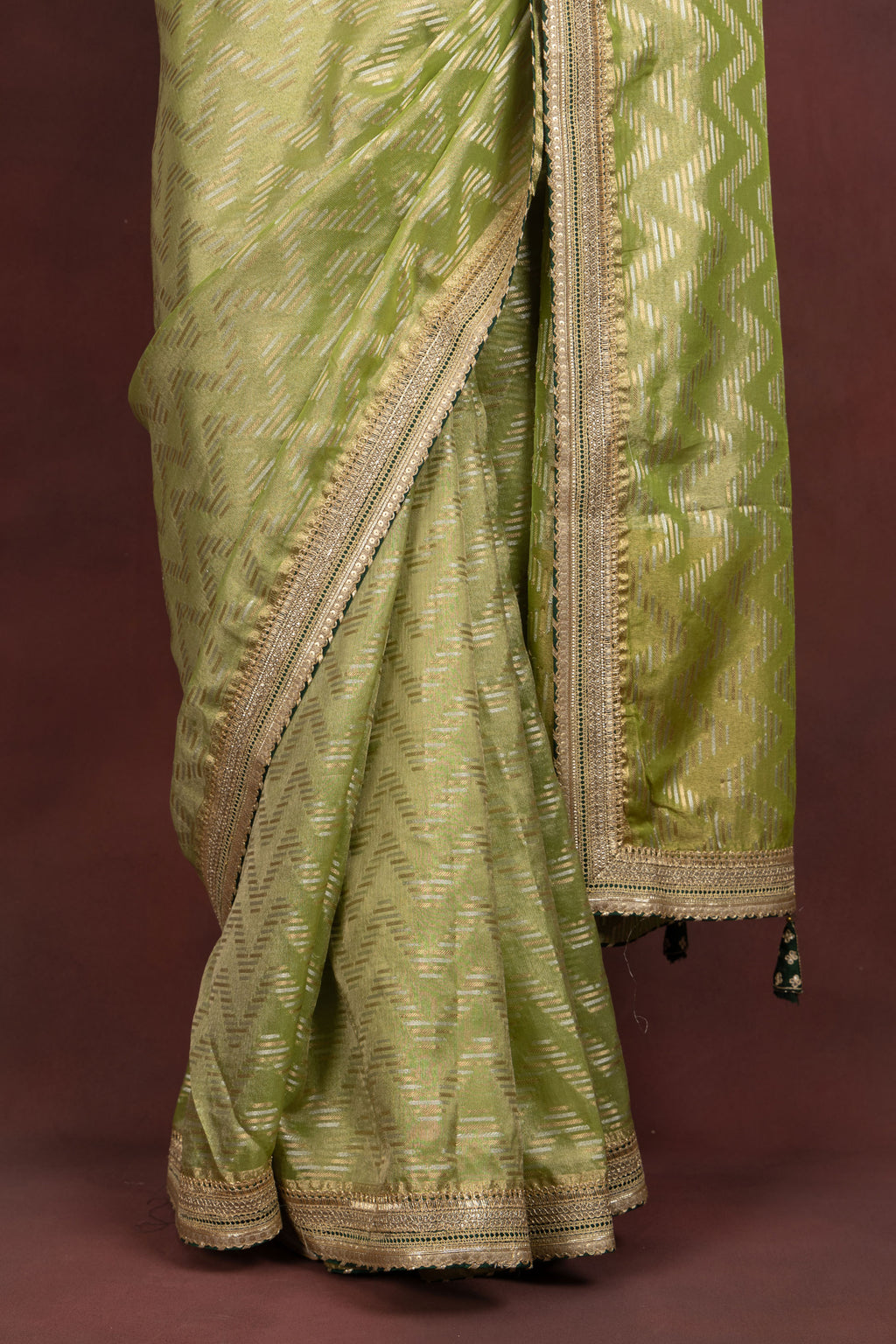 Women's Lime Green Tissue Silk Saree with Zari Weave