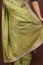 Women's Lime Green Tissue Silk Saree with Zari Weave