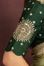 Women's Lime Green Tissue Silk Saree with Zari Weave