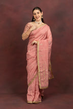 Women's Blush Pink Tissue Silk Saree with Zari Border