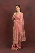 Women's Blush Pink Tissue Silk Saree with Zari Border