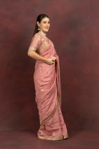 Women's Blush Pink Tissue Silk Saree with Zari Border