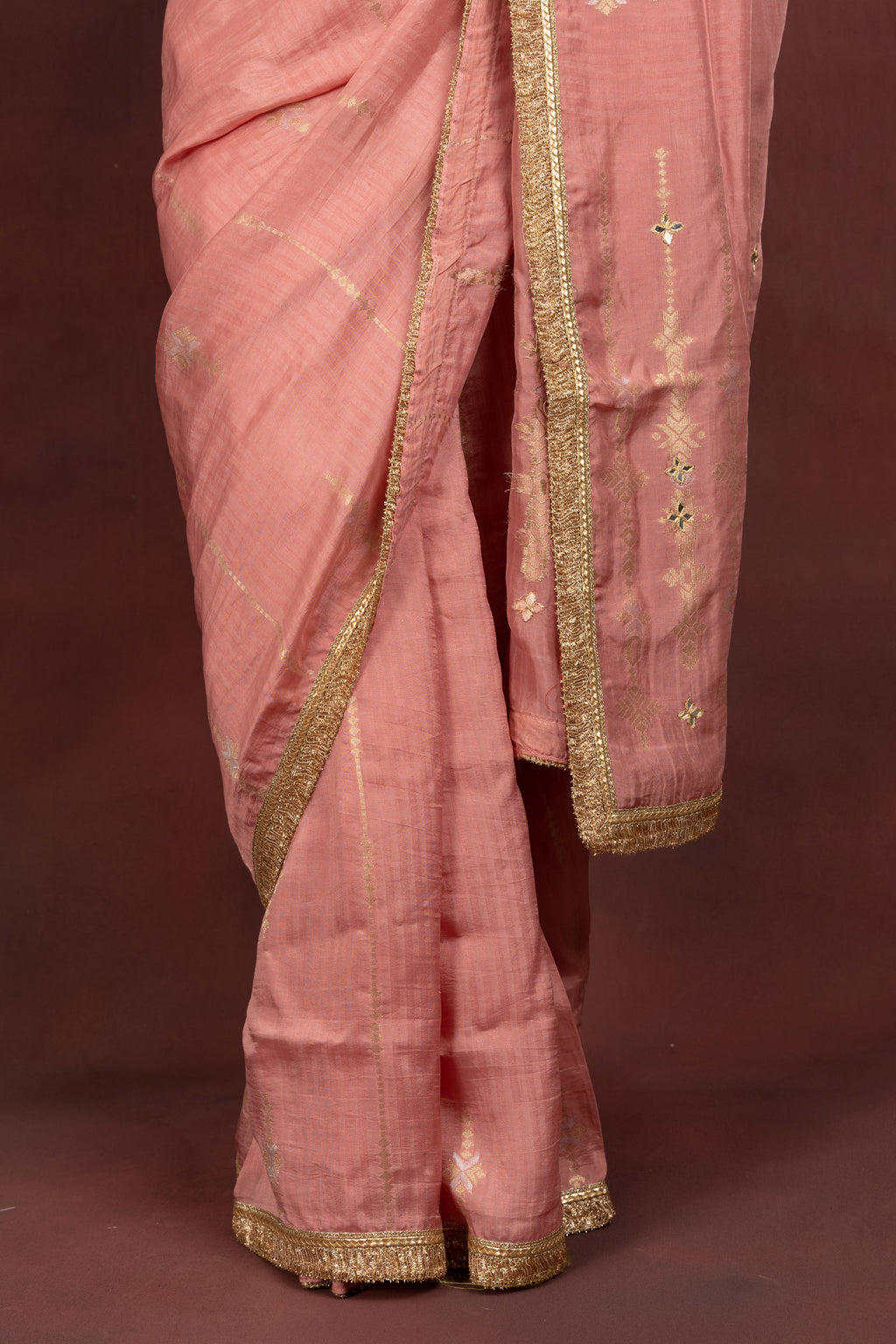 Women's Blush Pink Tissue Silk Saree with Zari Border