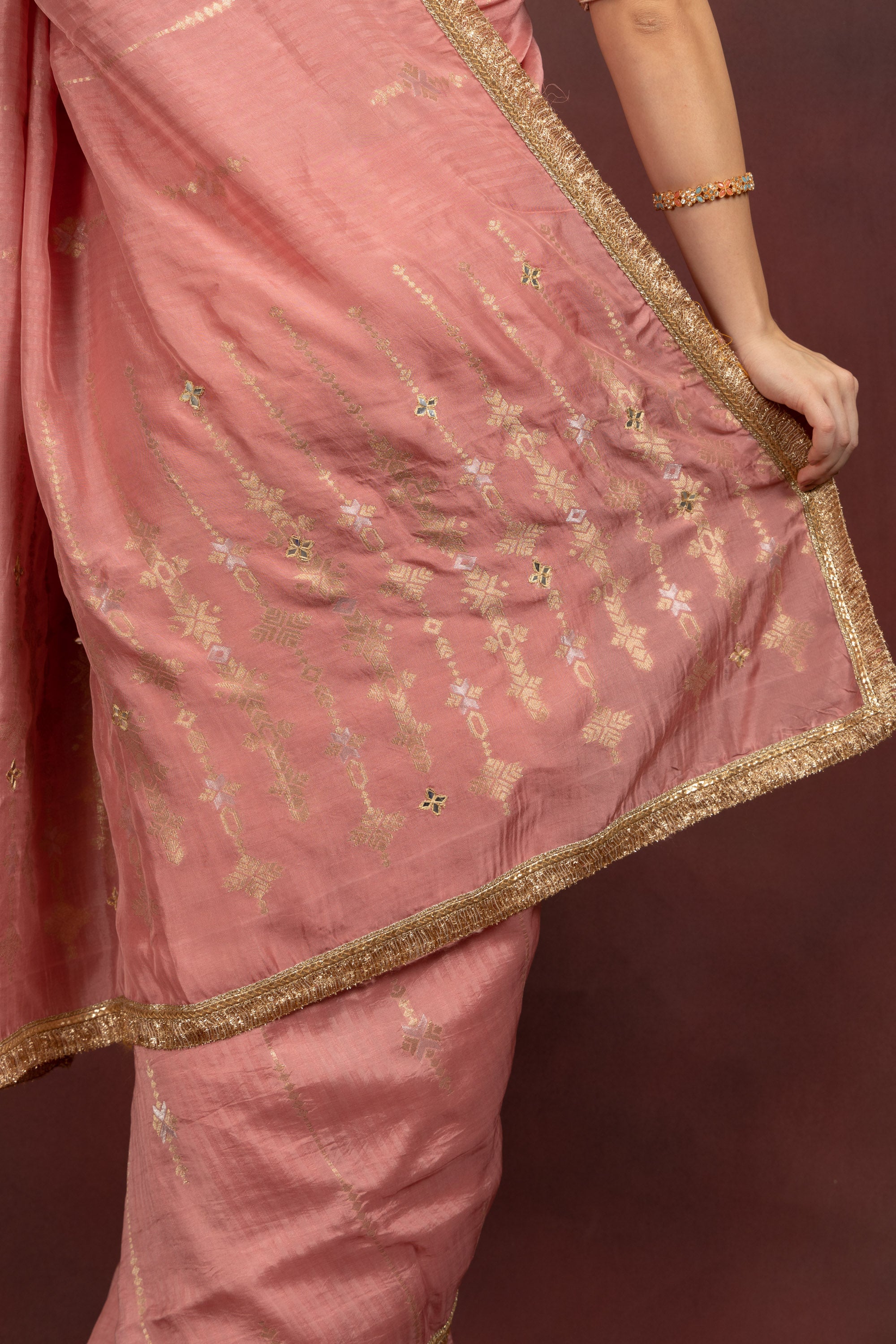 Women's Blush Pink Tissue Silk Saree with Zari Border