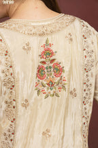 Women's Ivory Floral Embroidered Kurta Palazzo Set with Organza Dupatta