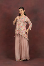 Women's Blush Pink Floral Embroidered Kurta Sharara Set with Dupatta