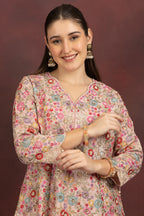 Women's Blush Pink Floral Embroidered Kurta Sharara Set with Dupatta