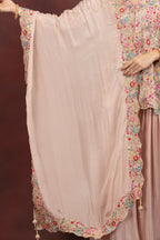 Women's Blush Pink Floral Embroidered Kurta Sharara Set with Dupatta